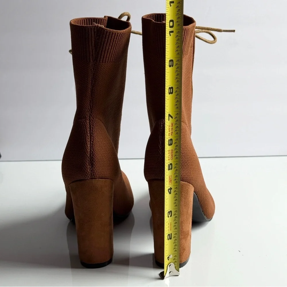 Cuccoo Sock Boots Brown Minimalist Knit Chunky Boot Size 7